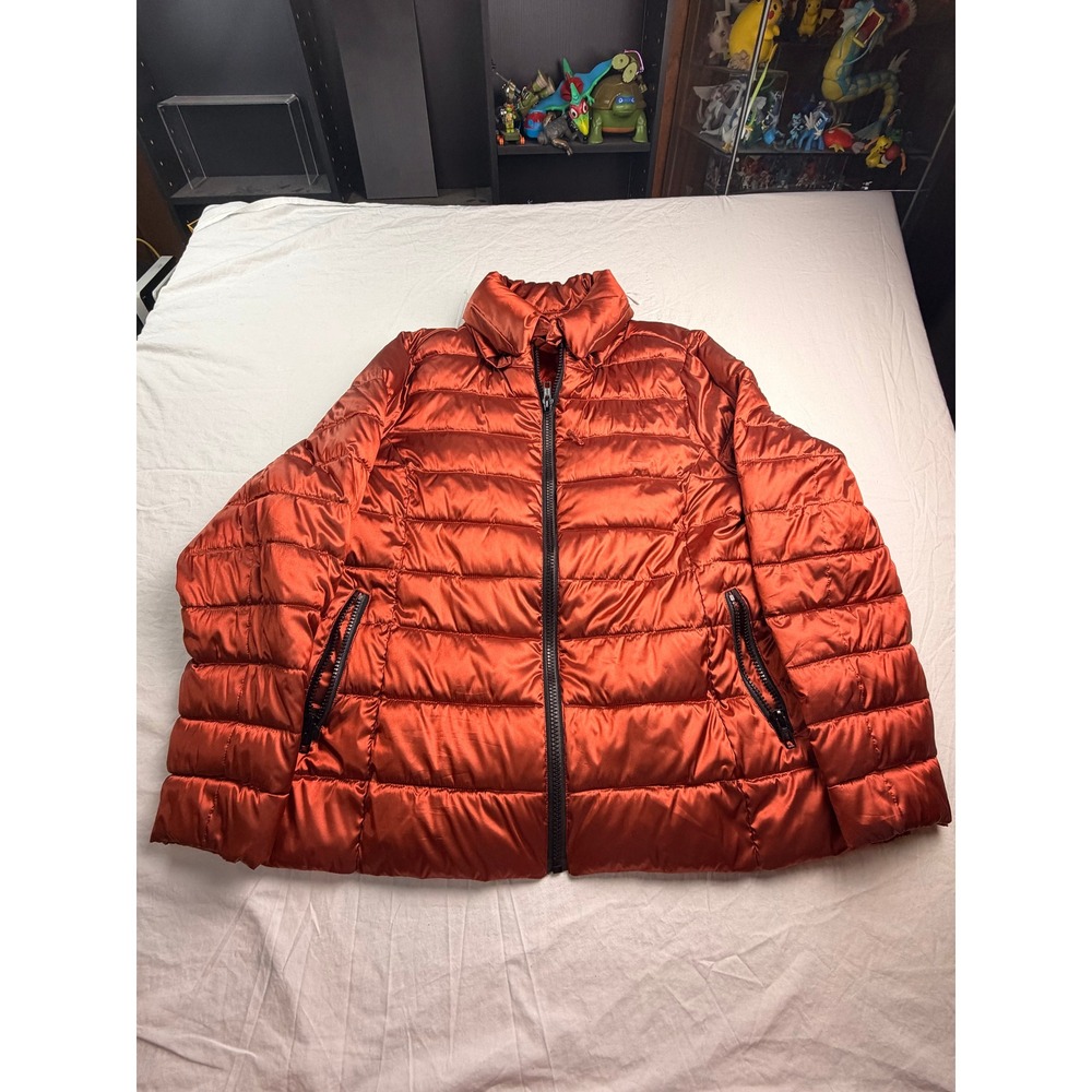 a.n.a A New Approach Packable Puffer Jacket Burnt Orange Satin 3X Plus Size A-1